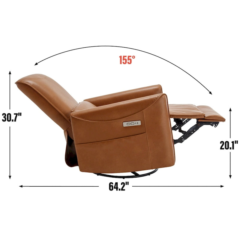Fauteuil inclinable électrique pivotant et à bascule en cuir synthétique, mécanisme de mouvement robuste avec ports USB et Type-C