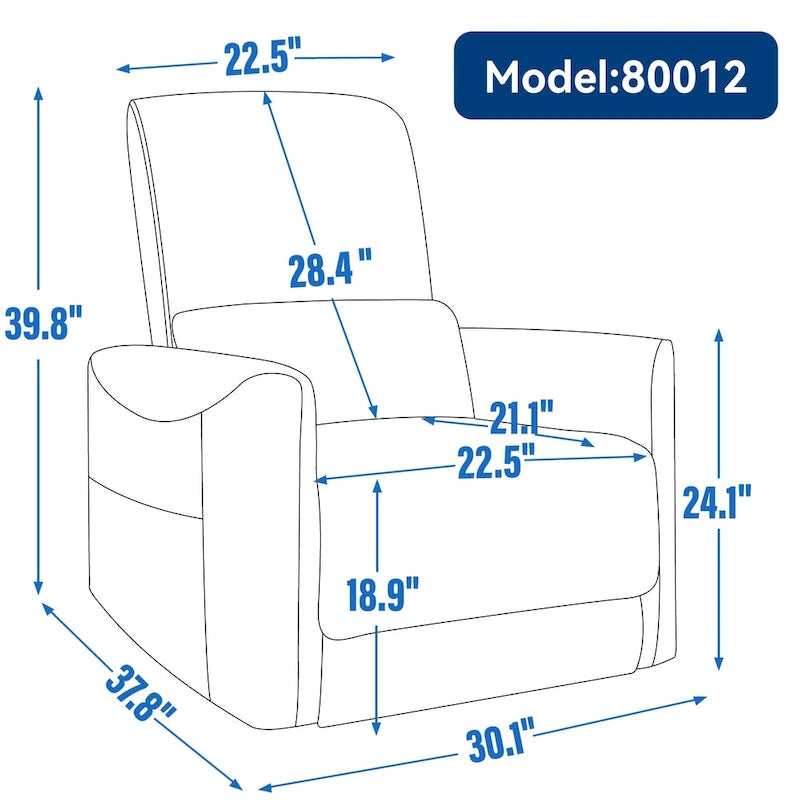 Fauteuil inclinable électrique pivotant et à bascule en cuir synthétique, mécanisme de mouvement robuste avec ports USB et Type-C