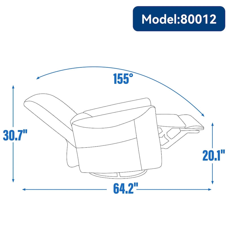 Fauteuil inclinable électrique pivotant et à bascule en cuir synthétique, mécanisme de mouvement robuste avec ports USB et Type-C