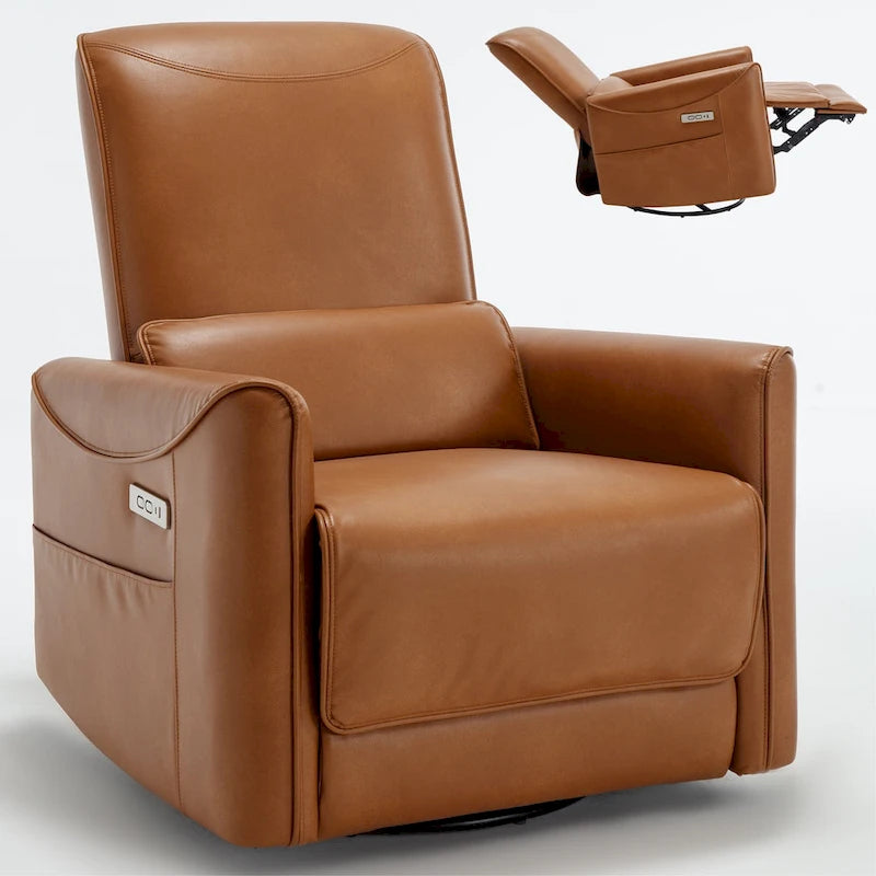 Fauteuil inclinable électrique pivotant et à bascule en cuir synthétique, mécanisme de mouvement robuste avec ports USB et Type-C