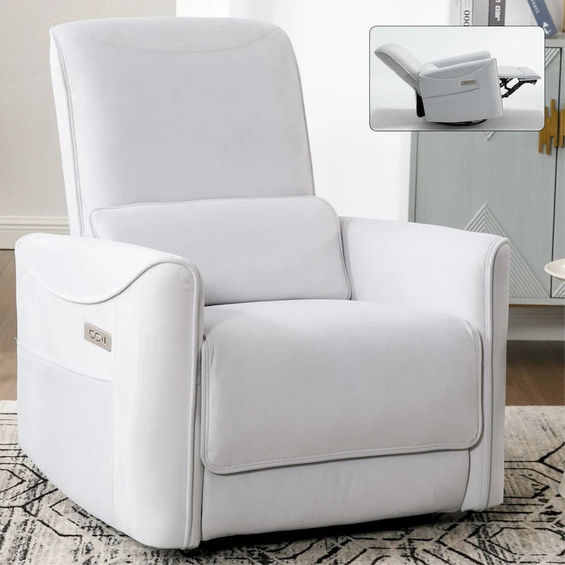 Fauteuil inclinable électrique pivotant et à bascule en cuir synthétique, mécanisme de mouvement robuste avec ports USB et Type-C