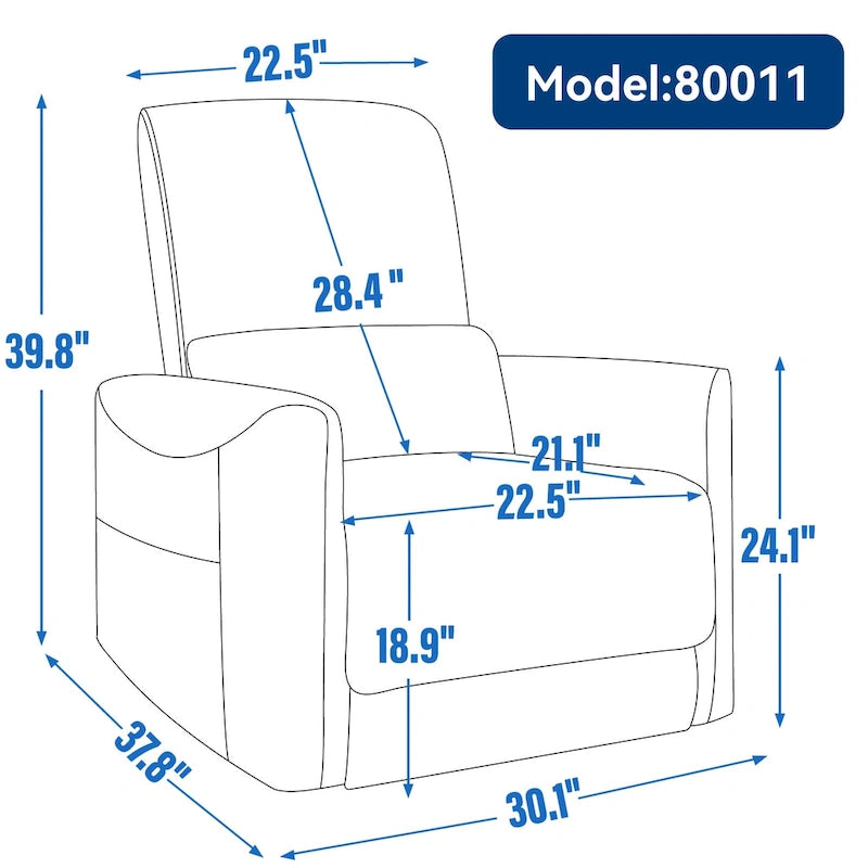 Fauteuil inclinable électrique pivotant et à bascule en cuir synthétique, mécanisme de mouvement robuste avec ports USB et Type-C