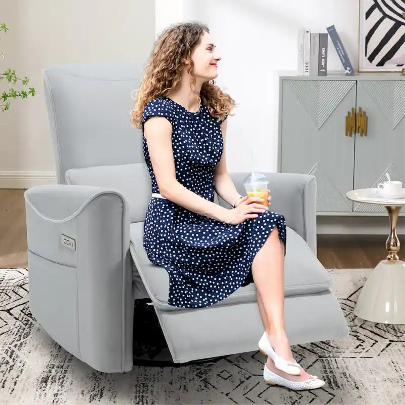 Fauteuil inclinable électrique pivotant et à bascule en cuir synthétique, mécanisme de mouvement robuste avec ports USB et Type-C