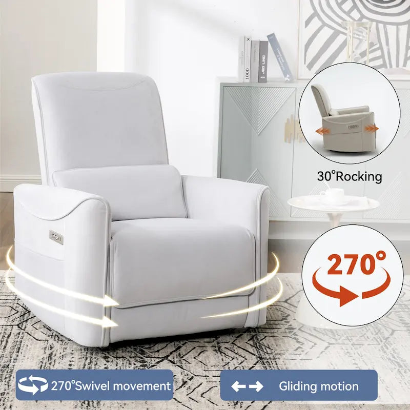 Fauteuil inclinable électrique pivotant et à bascule en cuir synthétique, mécanisme de mouvement robuste avec ports USB et Type-C