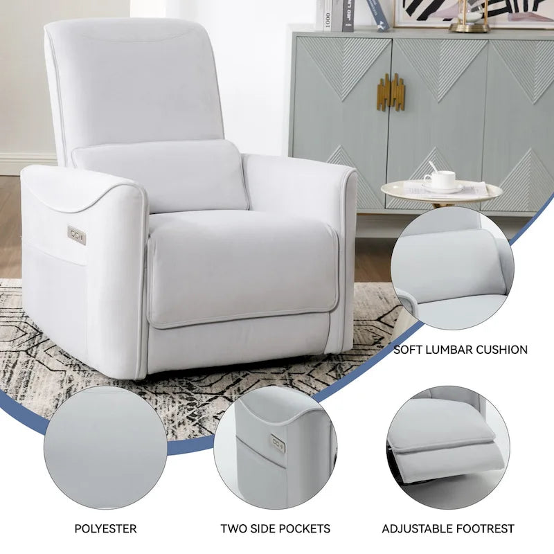 Fauteuil inclinable électrique pivotant et à bascule en cuir synthétique, mécanisme de mouvement robuste avec ports USB et Type-C