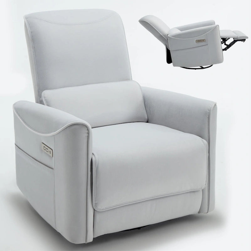Fauteuil inclinable électrique pivotant et à bascule en cuir synthétique, mécanisme de mouvement robuste avec ports USB et Type-C