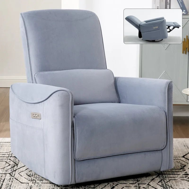 Fauteuil inclinable électrique pivotant et à bascule en cuir synthétique, mécanisme de mouvement robuste avec ports USB et Type-C