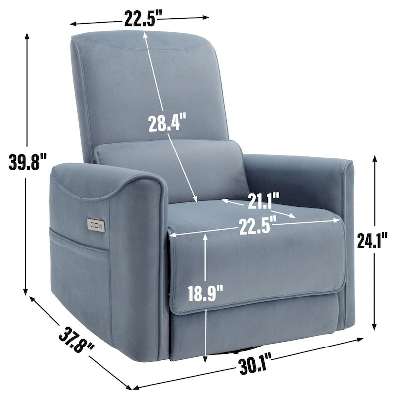 Fauteuil inclinable électrique pivotant et à bascule en cuir synthétique, mécanisme de mouvement robuste avec ports USB et Type-C