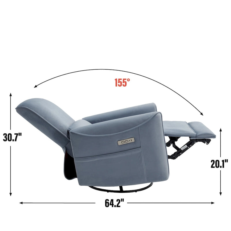 Fauteuil inclinable électrique pivotant et à bascule en cuir synthétique, mécanisme de mouvement robuste avec ports USB et Type-C