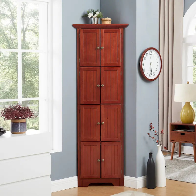 Meuble de rangement d'angle de cuisine à 4 niveaux de 72 po style ferme avec 8 portes, meuble de rangement haut et étagères réglables