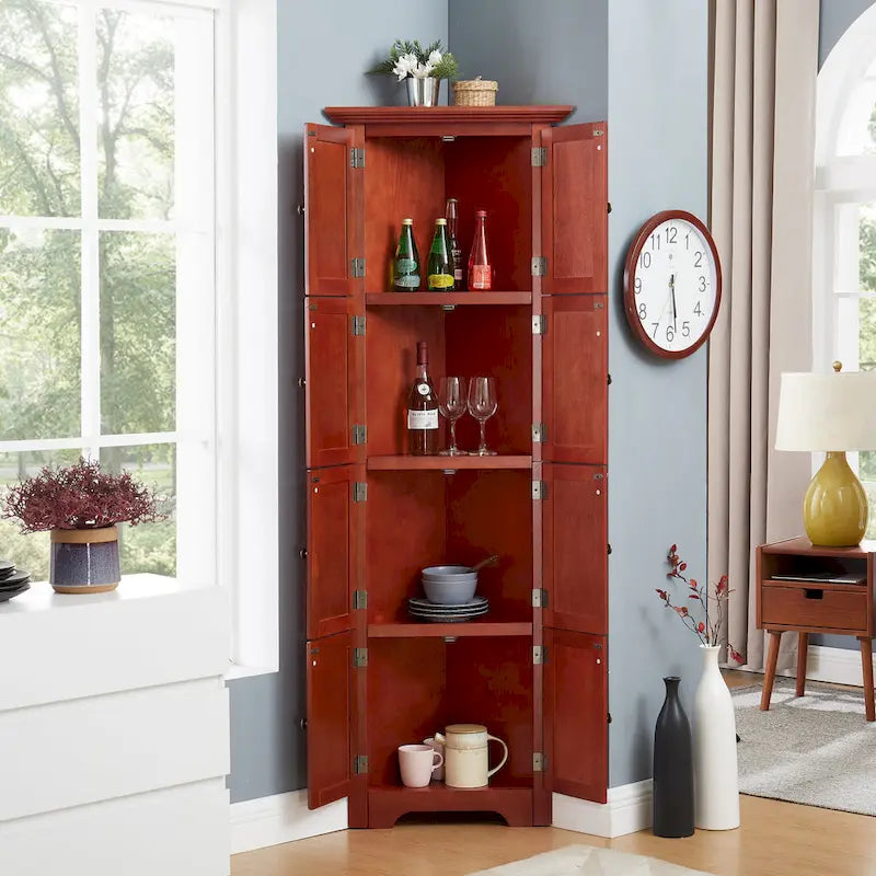 Meuble de rangement d'angle de cuisine à 4 niveaux de 72 po style ferme avec 8 portes, meuble de rangement haut et étagères réglables