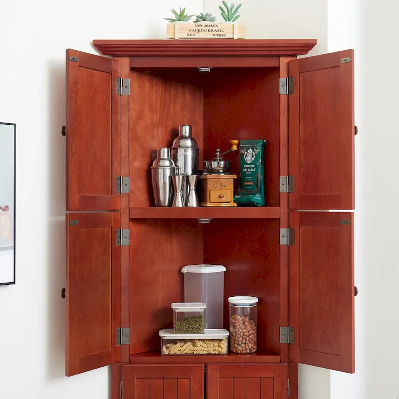 Meuble de rangement d'angle de cuisine à 4 niveaux de 72 po style ferme avec 8 portes, meuble de rangement haut et étagères réglables
