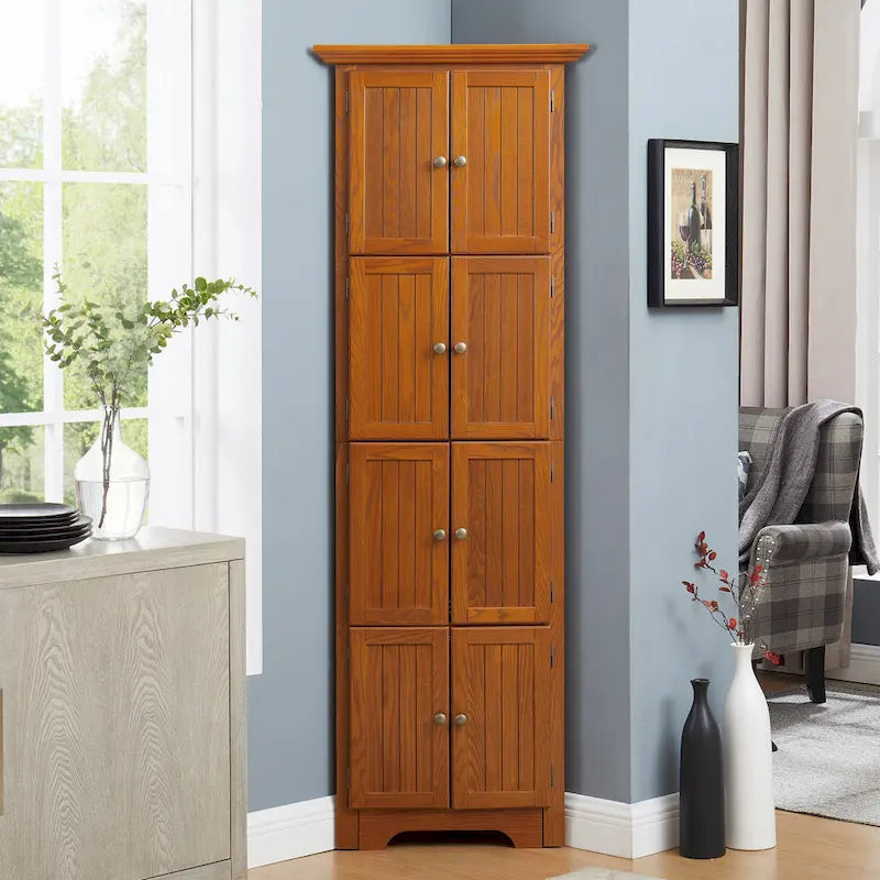 Meuble de rangement d'angle de cuisine à 4 niveaux de 72 po style ferme avec 8 portes, meuble de rangement haut et étagères réglables