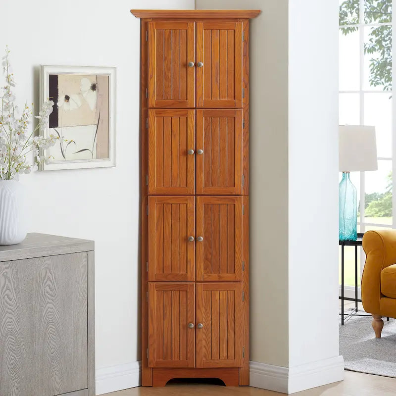 Meuble de rangement d'angle de cuisine à 4 niveaux de 72 po style ferme avec 8 portes, meuble de rangement haut et étagères réglables