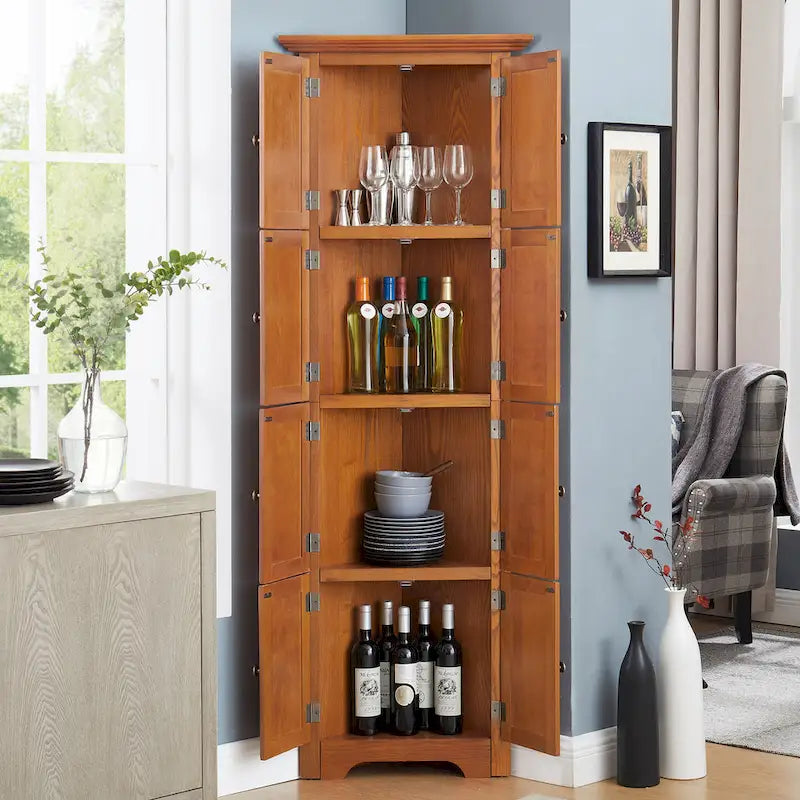 Meuble de rangement d'angle de cuisine à 4 niveaux de 72 po style ferme avec 8 portes, meuble de rangement haut et étagères réglables