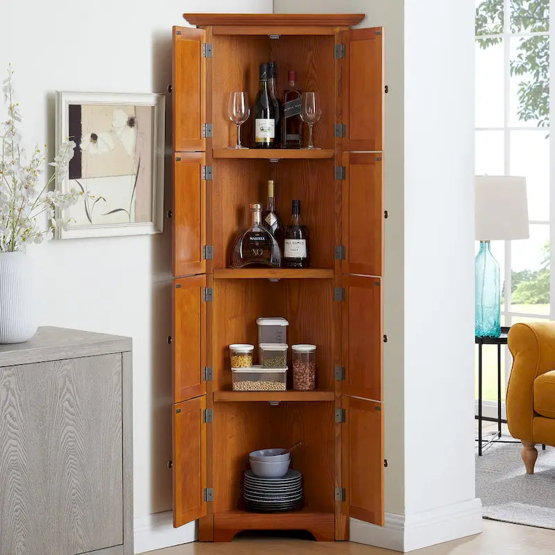 Meuble de rangement d'angle de cuisine à 4 niveaux de 72 po style ferme avec 8 portes, meuble de rangement haut et étagères réglables