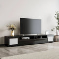 Meuble TV noir 82,6 po avec portes à ouverture par poussée et lumières DEL pour téléviseurs de 90 po