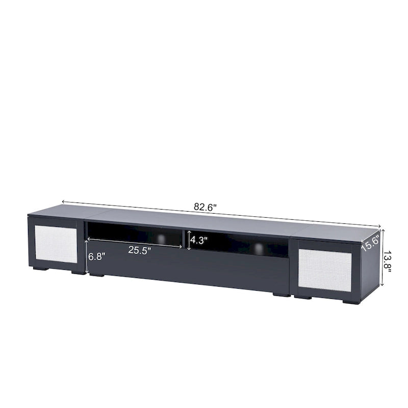 Meuble TV noir 82,6 po avec portes à ouverture par poussée et lumières DEL pour téléviseurs de 90 po
