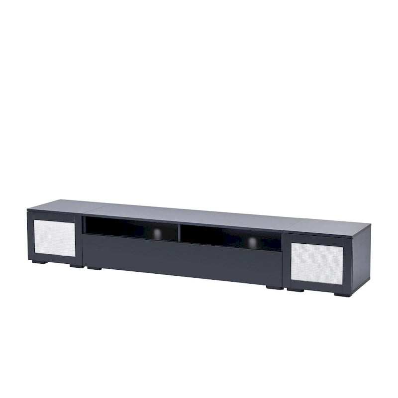 Meuble TV noir 82,6 po avec portes à ouverture par poussée et lumières DEL pour téléviseurs de 90 po