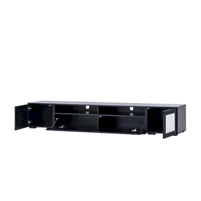 Meuble TV noir 82,6 po avec portes à ouverture par poussée et lumières DEL pour téléviseurs de 90 po