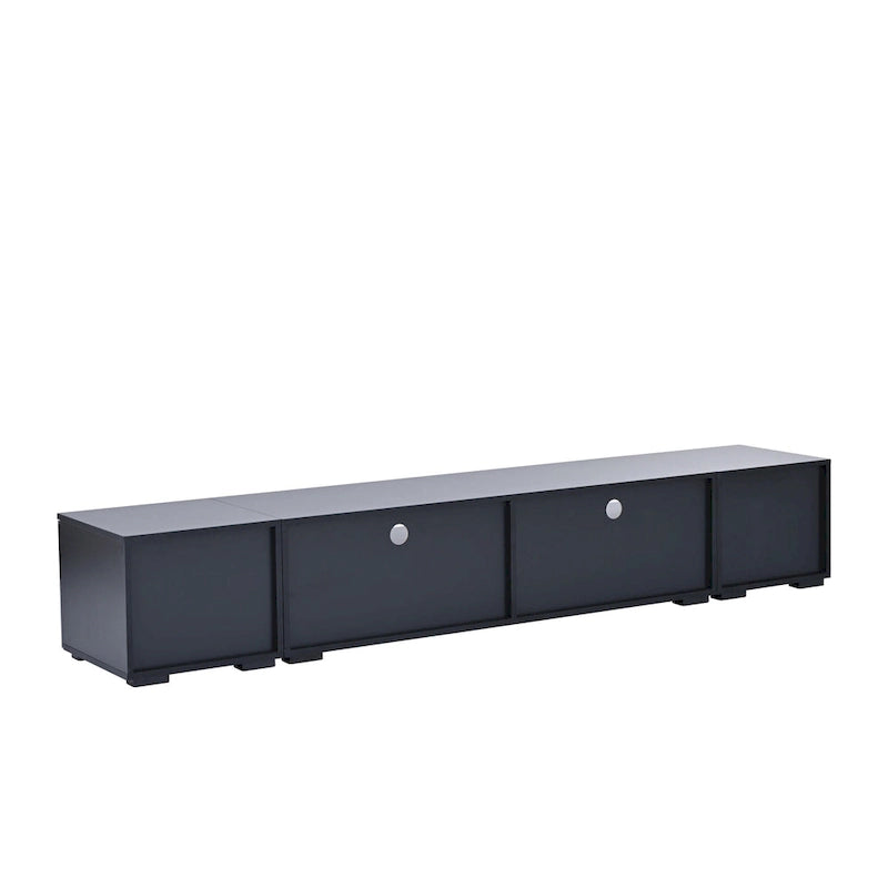 Meuble TV noir 82,6 po avec portes à ouverture par poussée et lumières DEL pour téléviseurs de 90 po