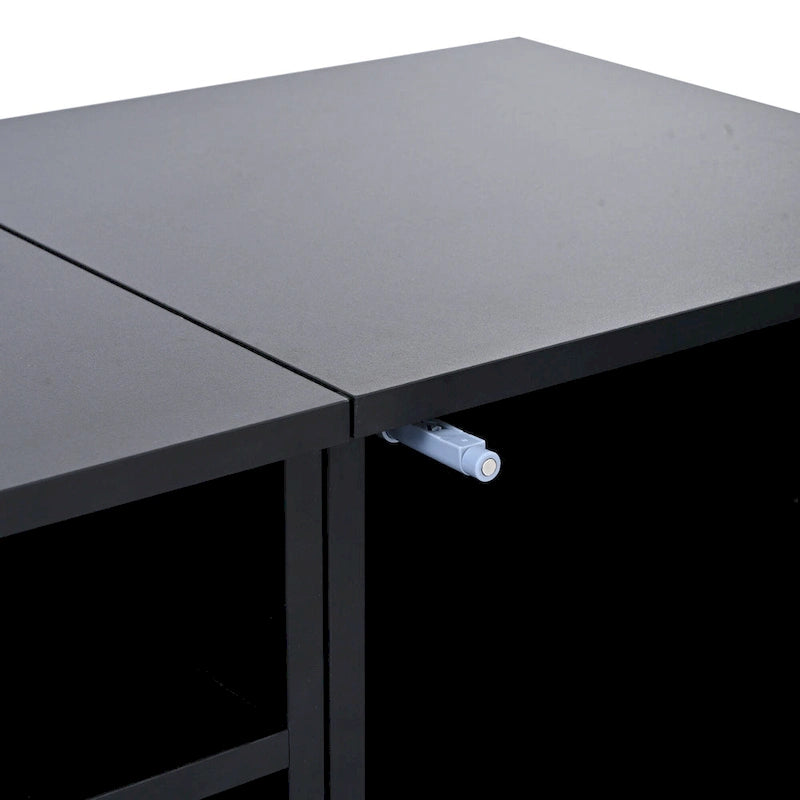 Meuble TV noir 82,6 po avec portes à ouverture par poussée et lumières DEL pour téléviseurs de 90 po