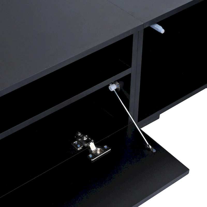 Meuble TV noir 82,6 po avec portes à ouverture par poussée et lumières DEL pour téléviseurs de 90 po