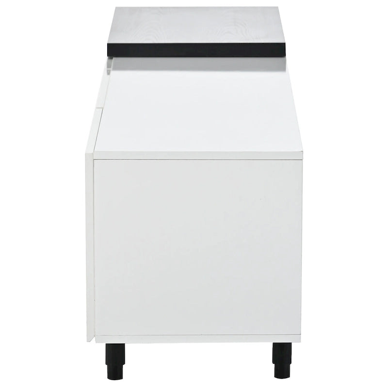 Meuble TV moderne extensible blanc avec 3 tiroirs et étagère pour téléviseurs jusqu'à 80 pouces