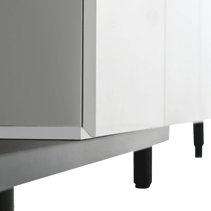 Meuble TV moderne extensible blanc avec 3 tiroirs et étagère pour téléviseurs jusqu'à 80 pouces