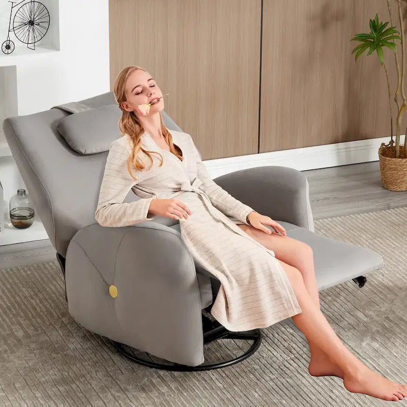 Fauteuil inclinable électrique pivotant et à bascule avec coussin de soutien lombaire et cervical, pivotement maximal de 270 degrés, ports USB et Type-C