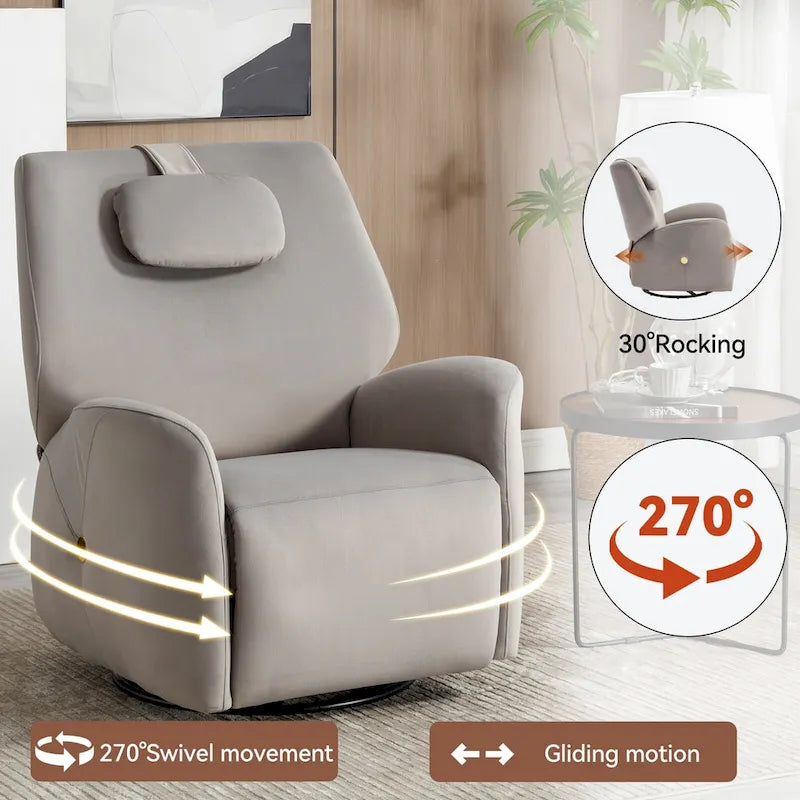 Fauteuil inclinable électrique pivotant et à bascule avec coussin de soutien lombaire et cervical, pivotement maximal de 270 degrés, ports USB et Type-C