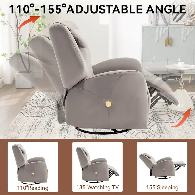Fauteuil inclinable électrique pivotant et à bascule avec coussin de soutien lombaire et cervical, pivotement maximal de 270 degrés, ports USB et Type-C