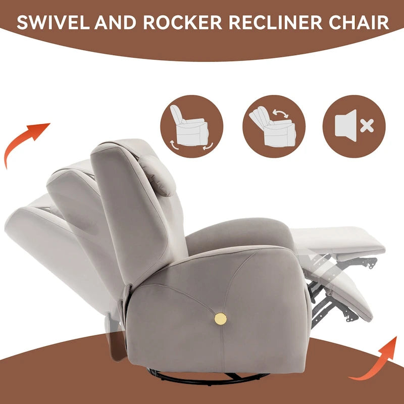 Fauteuil inclinable électrique pivotant et à bascule avec coussin de soutien lombaire et cervical, pivotement maximal de 270 degrés, ports USB et Type-C