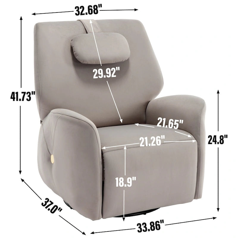 Fauteuil inclinable électrique pivotant et à bascule avec coussin de soutien lombaire et cervical, pivotement maximal de 270 degrés, ports USB et Type-C