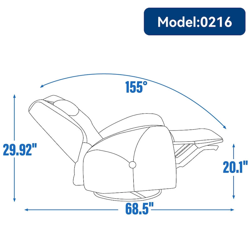 Fauteuil inclinable électrique pivotant et à bascule avec coussin de soutien lombaire et cervical, pivotement maximal de 270 degrés, ports USB et Type-C