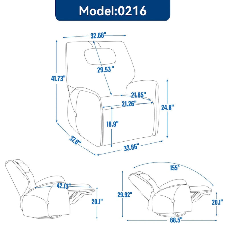 Fauteuil inclinable électrique pivotant et à bascule avec coussin de soutien lombaire et cervical, pivotement maximal de 270 degrés, ports USB et Type-C