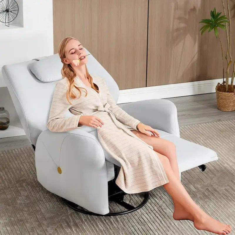 Fauteuil inclinable électrique pivotant et à bascule avec coussin de soutien lombaire et cervical, pivotement maximal de 270 degrés, ports USB et Type-C