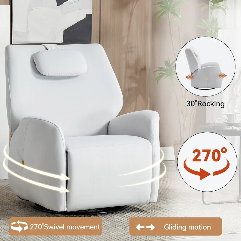 Fauteuil inclinable électrique pivotant et à bascule avec coussin de soutien lombaire et cervical, pivotement maximal de 270 degrés, ports USB et Type-C