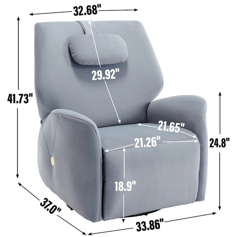 Fauteuil inclinable électrique pivotant et à bascule avec coussin de soutien lombaire et cervical, pivotement maximal de 270 degrés, ports USB et Type-C