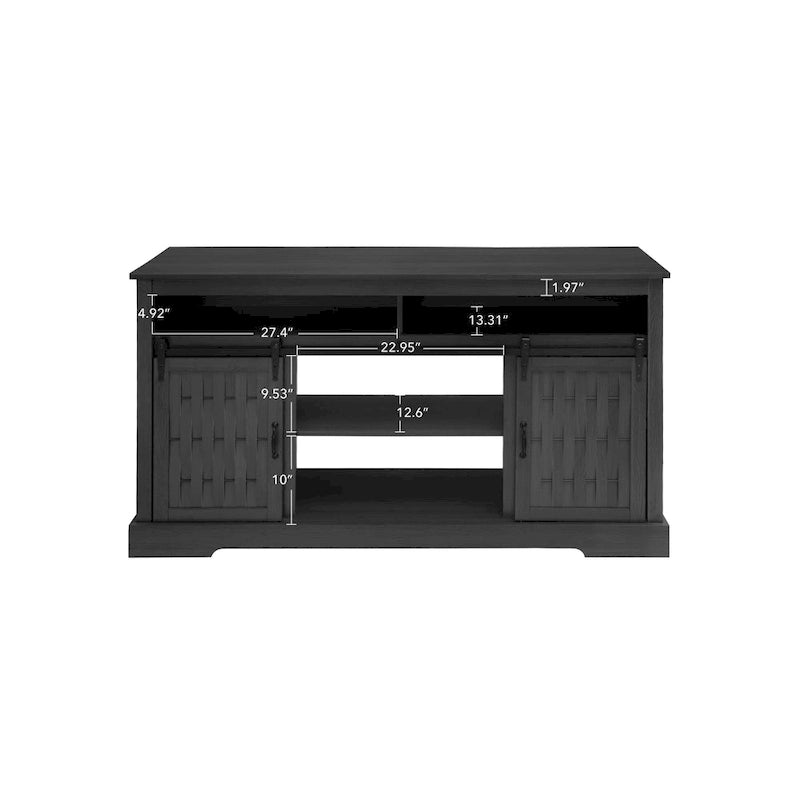 Meuble TV avec cheminée électrique de 58,03 po et portes coulissantes de style grange pour téléviseurs de 65 po max.
