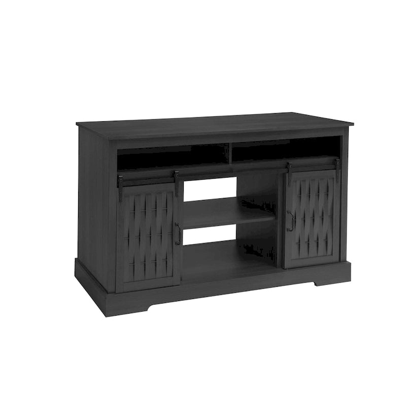 Meuble TV avec cheminée électrique de 58,03 po et portes coulissantes de style grange pour téléviseurs de 65 po max.