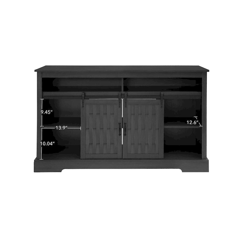 Meuble TV avec cheminée électrique de 58,03 po et portes coulissantes de style grange pour téléviseurs de 65 po max.