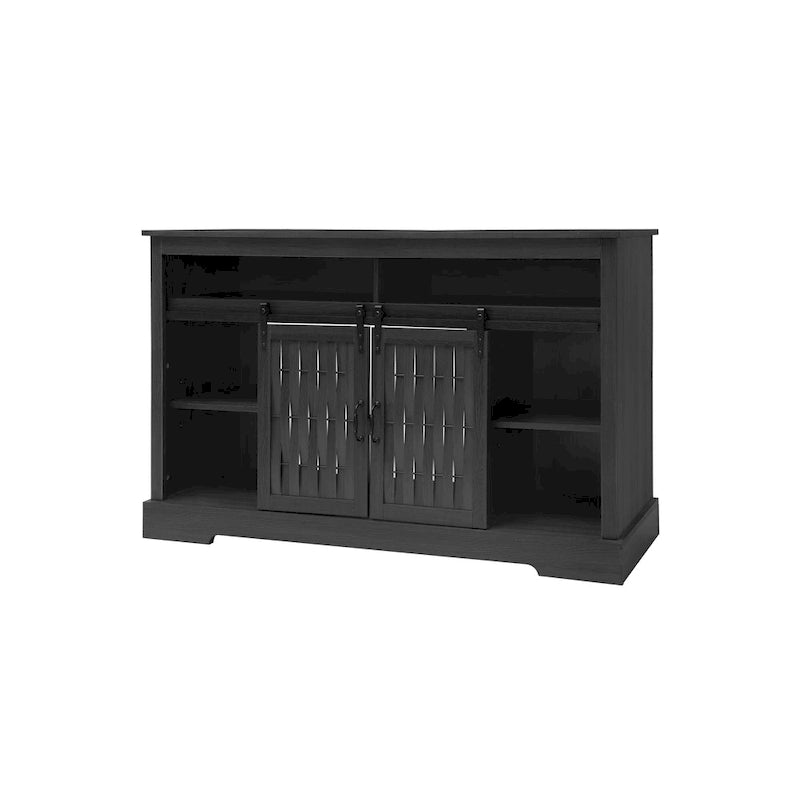 Meuble TV avec cheminée électrique de 58,03 po et portes coulissantes de style grange pour téléviseurs de 65 po max.