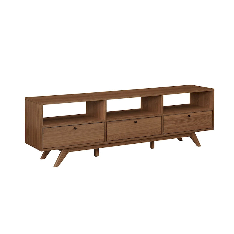 Meuble TV bas scandinave moderne à 3 portes pour TV jusqu'à 80 pouces - Mocha