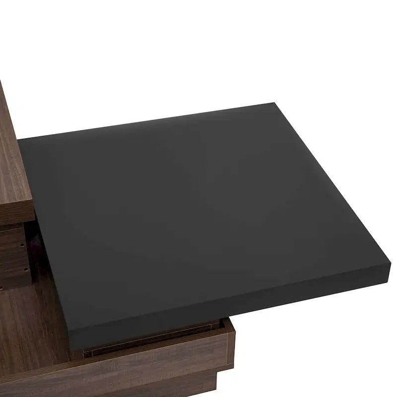 Table basse à plateau rotatif, Table basse carrée moderne avec motif grain de bois, 1 espace de rangement caché pour le salon