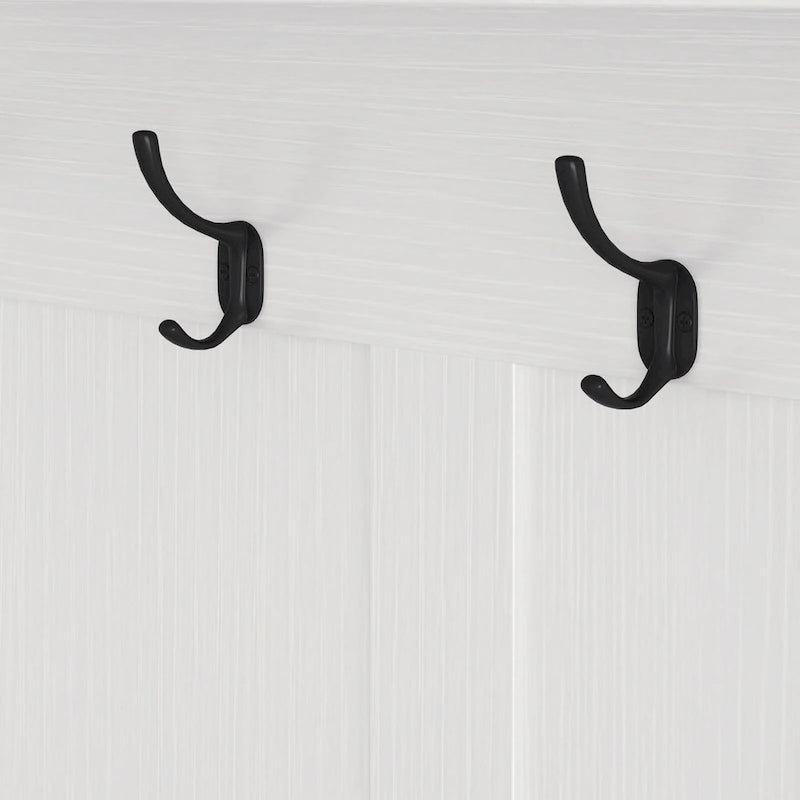 Portemanteau d'entrée multifonctionnel avec banc rembourré en lin amovible, patère, étagères de rangement et panneau perforé DIY