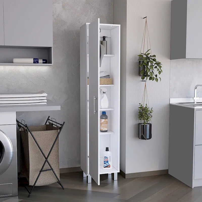 70 Tall Storage Cabinet Broom Closet with Broom Hangers,and Four Shelves