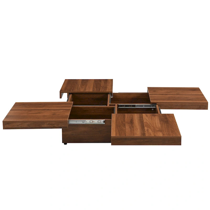 Table basse carrée en placage de marbre avec plateau coulissant et rangement en noyer 39,4