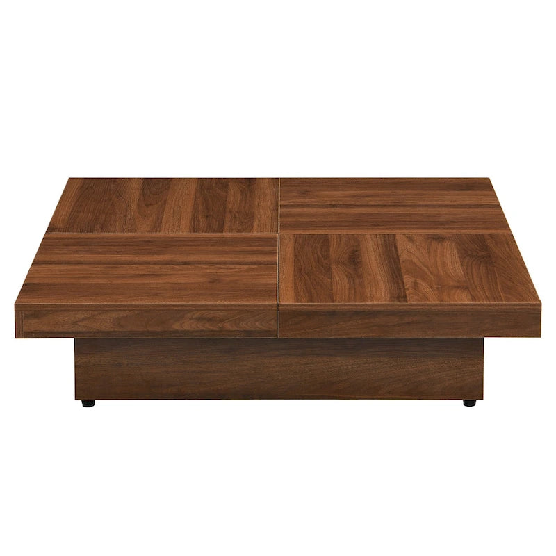 Table basse carrée en placage de marbre avec plateau coulissant et rangement en noyer 39,4