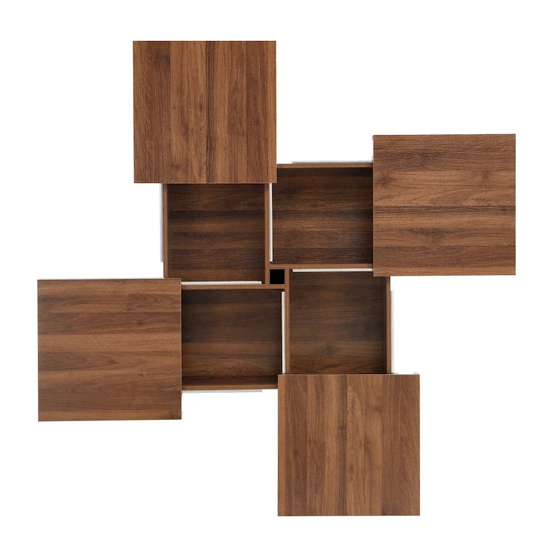 Table basse carrée en placage de marbre avec plateau coulissant et rangement en noyer 39,4